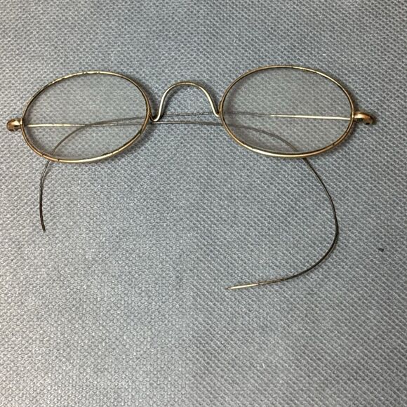 Lot 2 Antique 1900s Eyeglasses Gold Round Wire Frame Spectacles w/Case Edwardian - Picture 5 of 15